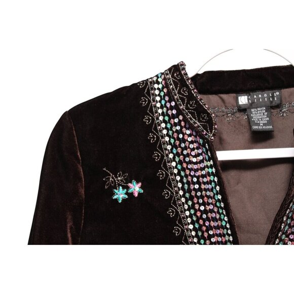 Vintage Velvet Blouse Size Medium Beaded Sequin Embroidered Artsy Hippie Boho - Picture 4 of 11